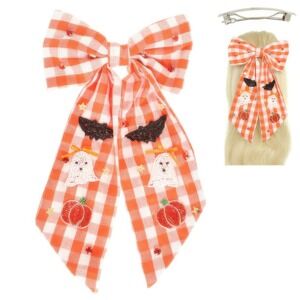 Girls Halloween Hair Bow Orange Gingham‎ Ghost Bat Pumpkin Hair Clip